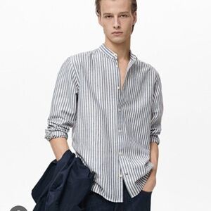 Bensimon Navy and White Striped Casual Shirt